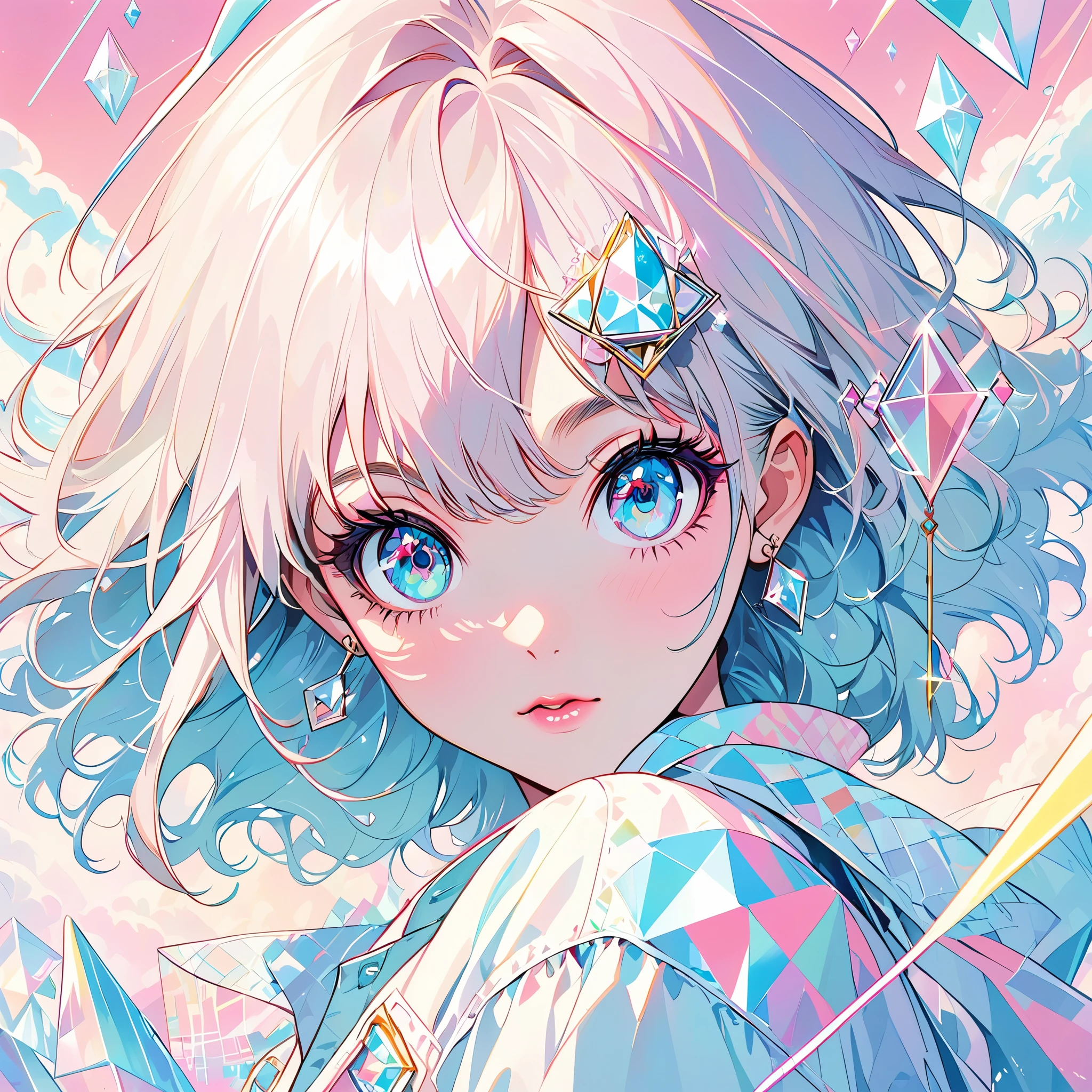 Eye is a Diamond"in pale colors,Like a 80's Jpop record jacket design.