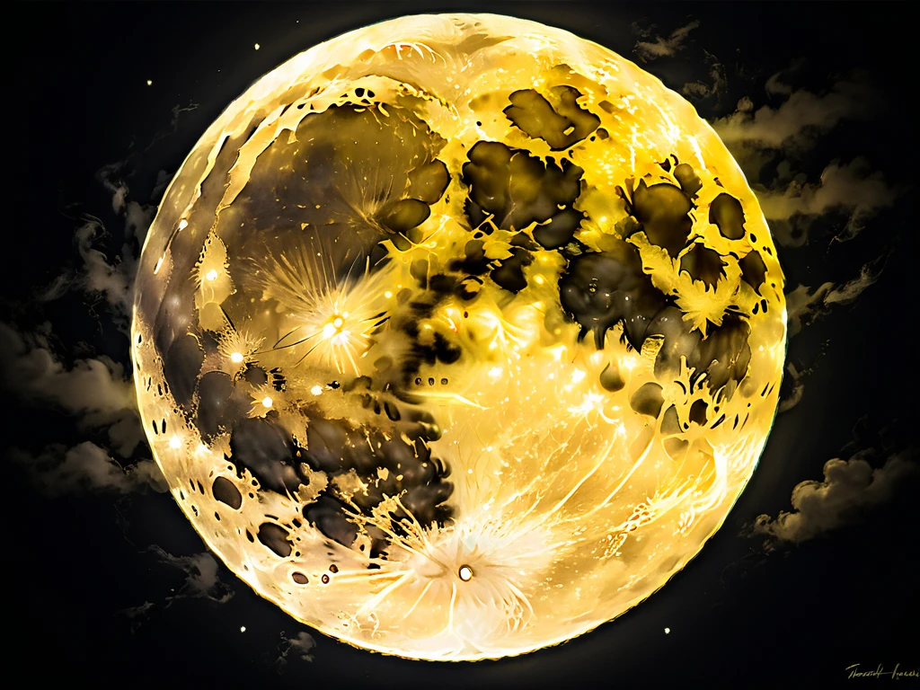Watercolor yellow full moon