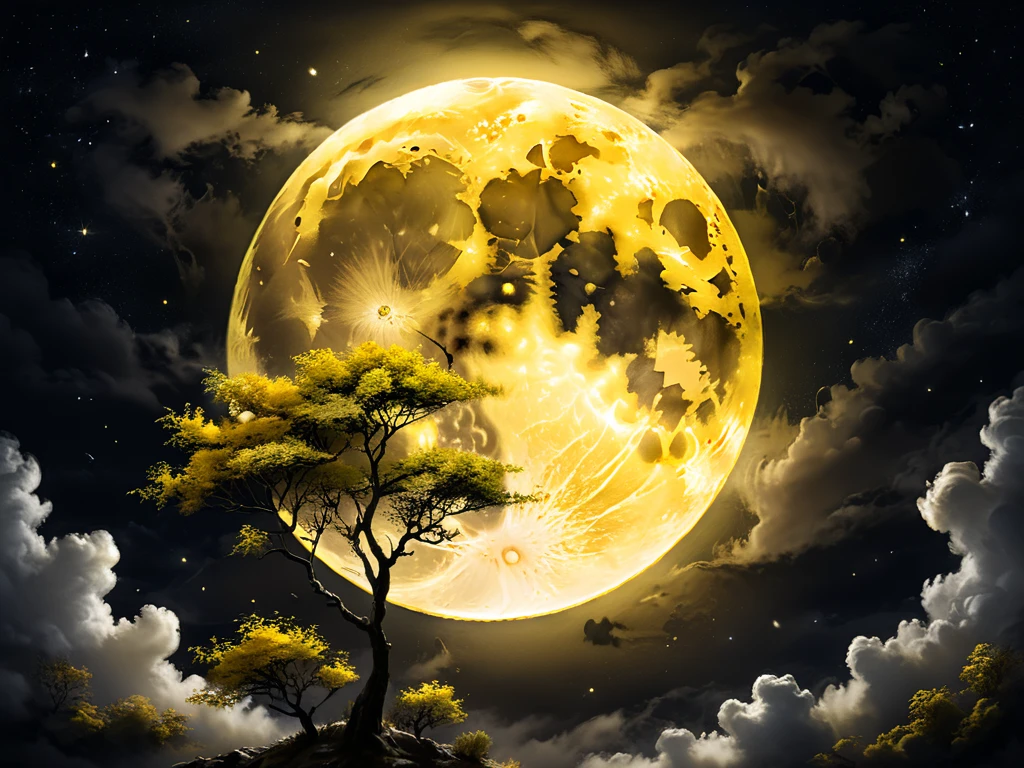 Watercolor yellow full moon
