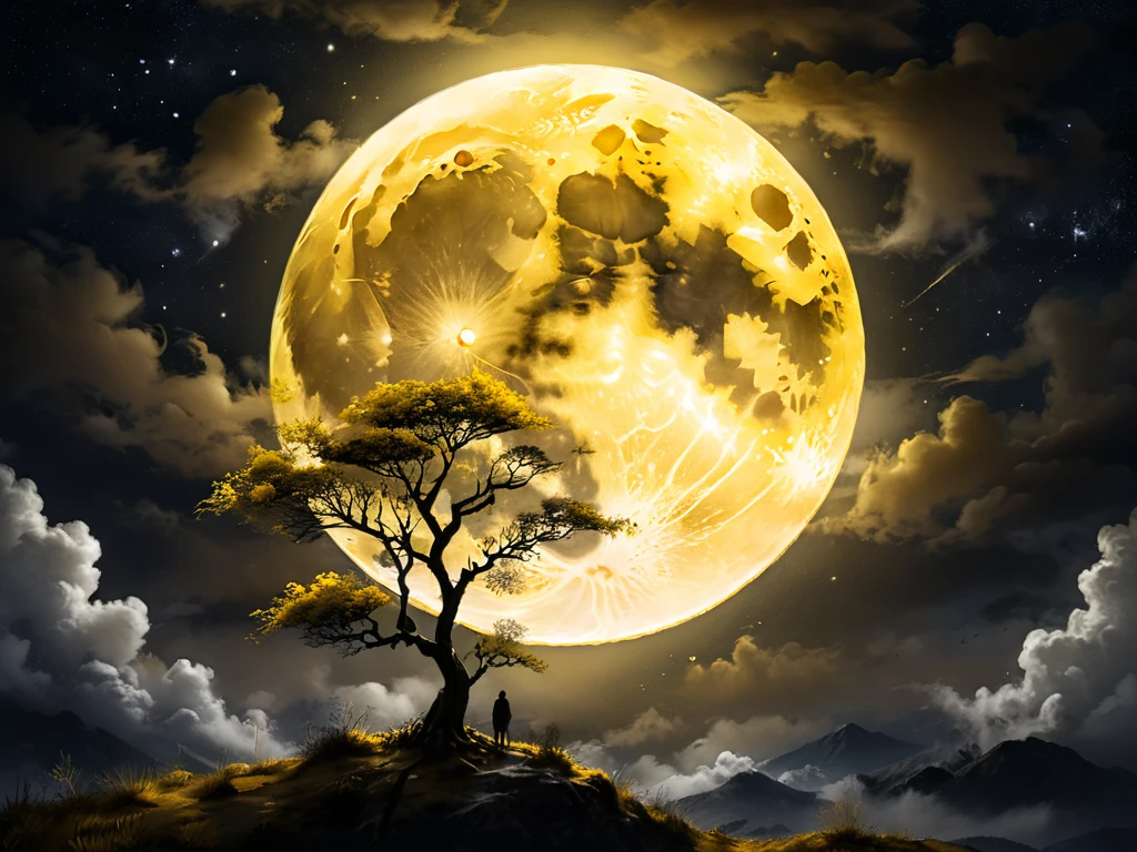 Watercolor yellow full moon