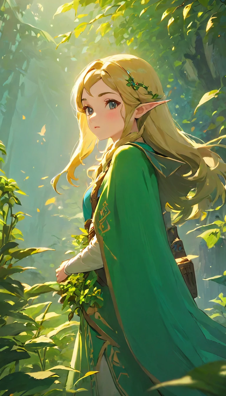 Highest quality、masterpiece、The Legend of Zelda、Princess Zelda、Female Adventurer, whole body, Game Art Style, (masterpiece),  Highest quality, High resolution, 4K, 8K, Detail View, Intricate details, Cinema Lighting, Great quality, 1 Girl, bird、Bird、Flipping herbs、Close your eyes and sing passionately、Elf Ears、Ash Blonde Hair, Great shade, Soft lighting, Facing camera, Perfect Eyes