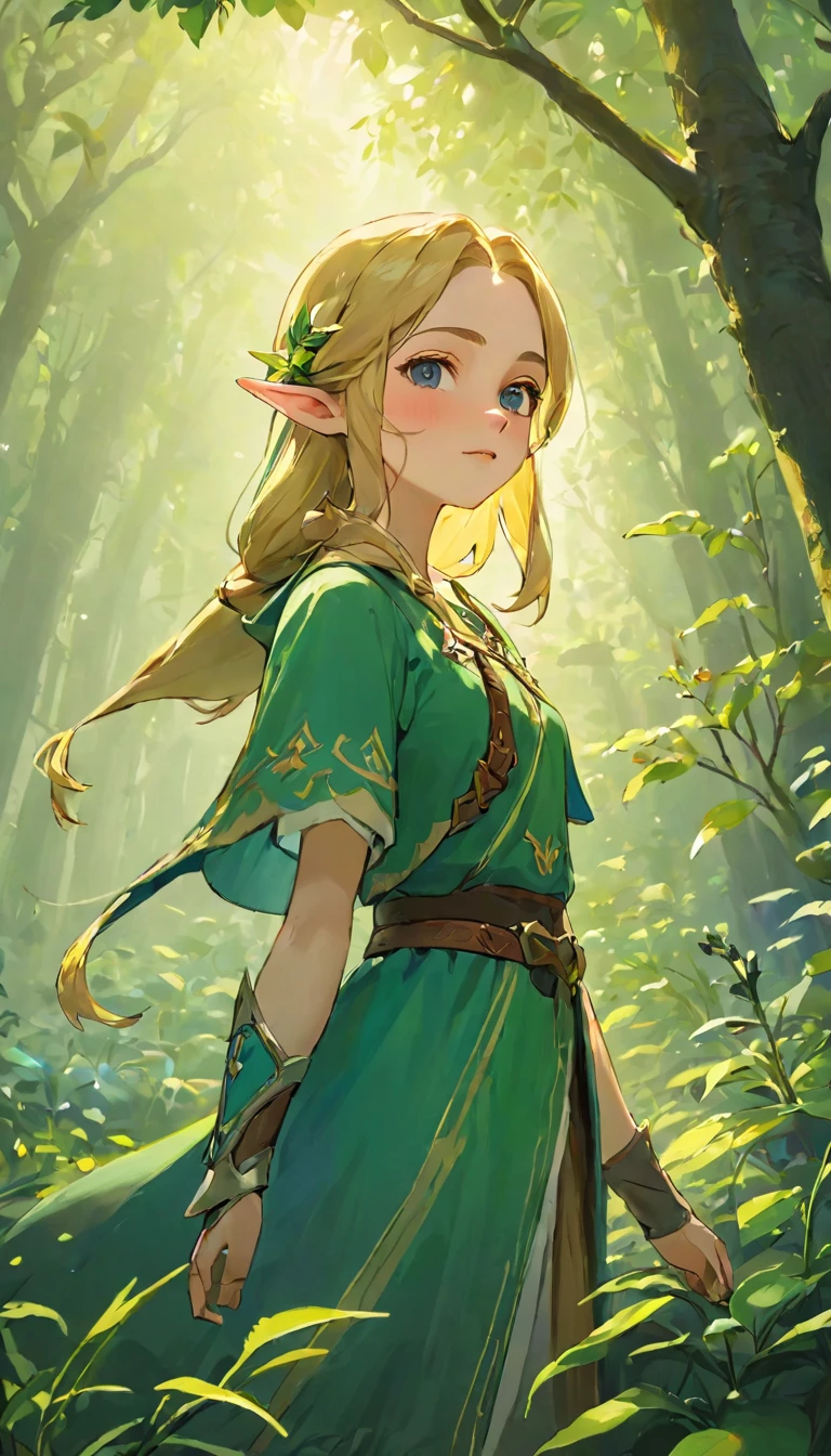 Highest quality、masterpiece、The Legend of Zelda、Princess Zelda、Female Adventurer, whole body, Game Art Style, (masterpiece),  Highest quality, High resolution, 4K, 8K, Detail View, Intricate details, Cinema Lighting, Great quality, 1 Girl, bird、Bird、Flipping herbs、Close your eyes and sing passionately、Elf Ears、Ash Blonde Hair, Great shade, Soft lighting, Facing camera, Perfect Eyes