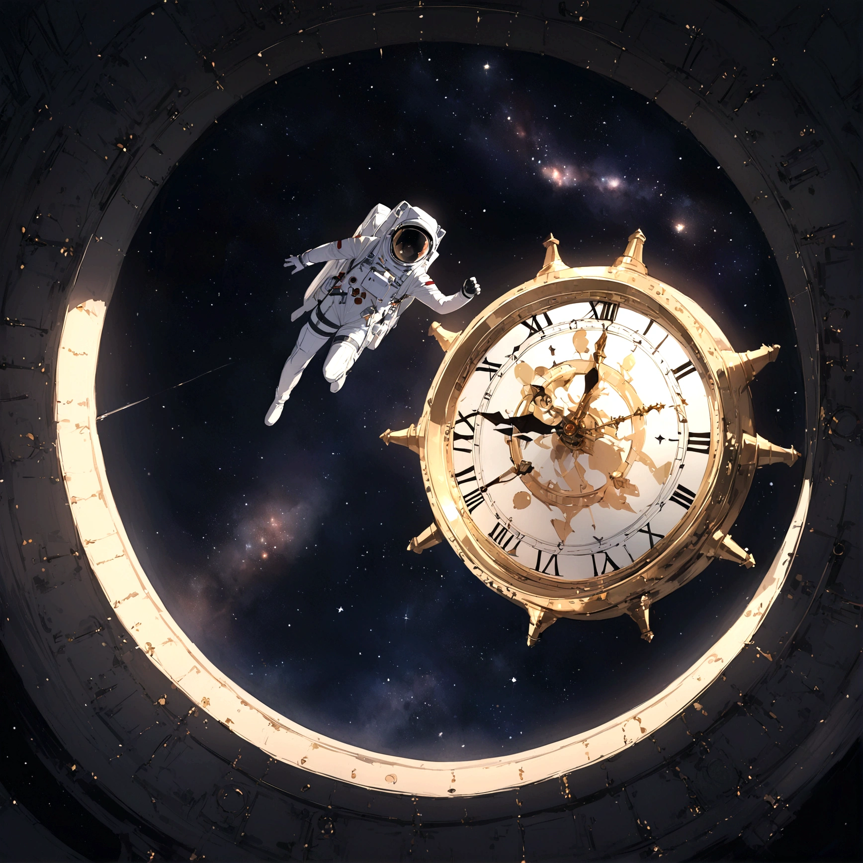 Ridiculous Resolutions, High resolution, (masterpiece:1.4), Very detailed, One boy, View from above, space, floating, - At six o&#39;clock