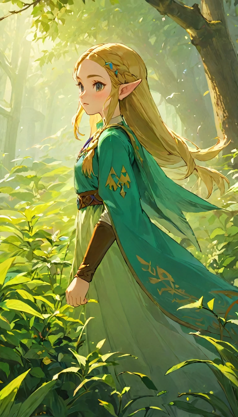 Highest quality、masterpiece、The Legend of Zelda、Princess Zelda、Female Adventurer, whole body, Game Art Style, (masterpiece), Highest quality, High resolution, 4K, 8K, Detail View, Intricate details, Cinema Lighting, Great quality, 1 Girl, bird、Bird、Flipping herbs、Close your eyes and sing passionately、Elf Ears、Ash Blonde Hair, Great shade, Soft lighting, Facing camera, Perfect Eyes