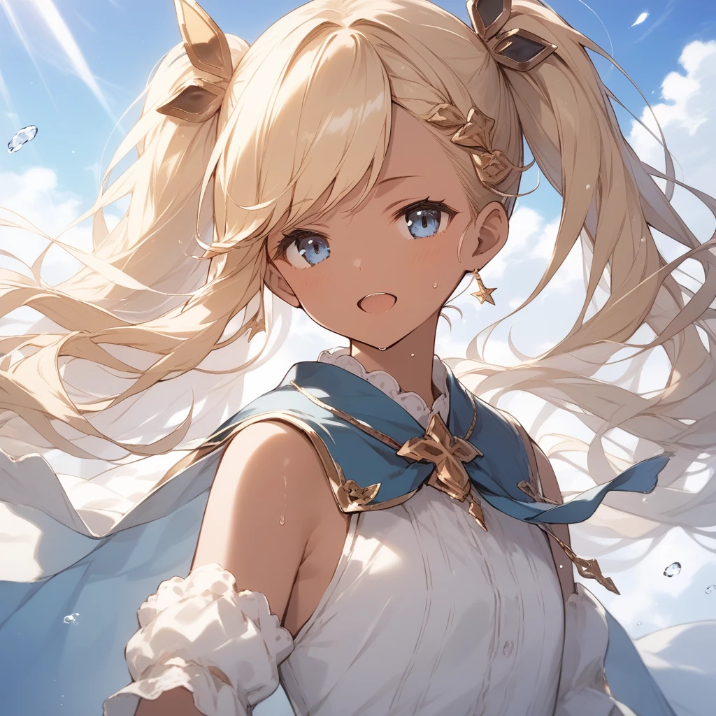 score_9, score_8_up, score_7_up, source_anime, best quality, masterpiece, official art, absurdres, highres, ultra-detailed,waifu2x,Collection: Slice of Life,break,1girl, io \(granblue fantasy\), (dark-skinned female), blonde hair, swept bangs, blue eyes,gradient hair, hair ornament, long hair, flat chest, thighhighs, twintails, sweat, open mouth, sleepily, outdoors, wind,break,(clear line illustration:1.2), super detailed skin,very high resolution, very aesthetic, Best sexual lighting powered by famous artist, 8k,cute picture,beauty illustration,photoshop_(medium),,(Detailed Lighting),best anime 8k konachan wallpaper, pixiv contest winner,