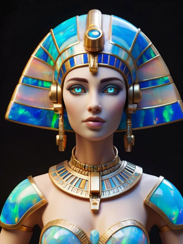 ral-opal, meahophontron, whole body, Woman robot face, demon bust, egypt cleopatra theme, egypt background