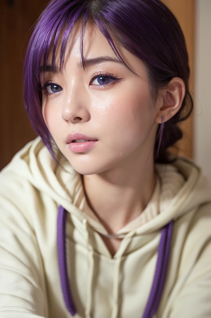 nsfw,Browsing Caution,RAW Photos,8K,(Highest quality),Realistic,(Live Action,Intricate details),(Natural skin texture, Detailed skin,Hyperrealism,Sharpness),((Composition looking up from below)),((Purple Hair:1.2)),(((Dowel Dabo Hoodie:1.2))),((全身にropeを巻く)),(Oily skin),(20-year-old woman),((Whole body 1.2)),((From head to toe:1.2)),((Open your lips)),((White teeth)),((カメラをGlare)),(Japanese women),(Highest quality:1.2),Flat bangs,Showing off your crotch,Beautiful Eyes,Detailed face,High quality eyes,Keep your eyes focused,Nose and mouth,Face Focus,Super Face close-up gentle and charming Chinese beautiful woman, Delicate and sexy collarbone,Small Nose, Focus on the face, Face close-up,((Focus on the nostrils)),((Focus on nose hair)),Ultra-high resolution,Very detailed,Full body photo,Ahegao,shameずかしそうな顔,shame,Blushing,((Torture chamber)),((Collar with leash)),((Massage the breasts)),((Dimly lit room)),(Natural skin texture),bondage, bondage, bondage, conversion, constrained, bound, Tied up,((Nose hook)),((3方向のNose hook)),((rope)),((手首を背中でTied upいる)),((手を背後でTied upいる;1.2)),(((32k,High detail,High definition,masterpiece,Attention to detail,Beautiful dark blue eyes,Mouth details,Glossy Lips,Fine eyebrows,とてもBeautiful Eyes,Detailed lips,Very beautiful face,Very well-formed face,A vivid face,Beautiful, shining lips,Young and sexy gravure idol,My whole body is wet,(Looking into the camera:1.4), I'm so anxious I feel like crying,Watery eyes,Cold Smile,Glare,Glare顔も美しい,High Resolution Arm,,High Resolution Finger:1.5),((Wearing black pantyhose and sexy legs,shameずかしそうにスカートをめくりながら直立している:1.7)),(((Pig ears on head:1.2))),(((Pig's tail))),(((Food dish at feet))),