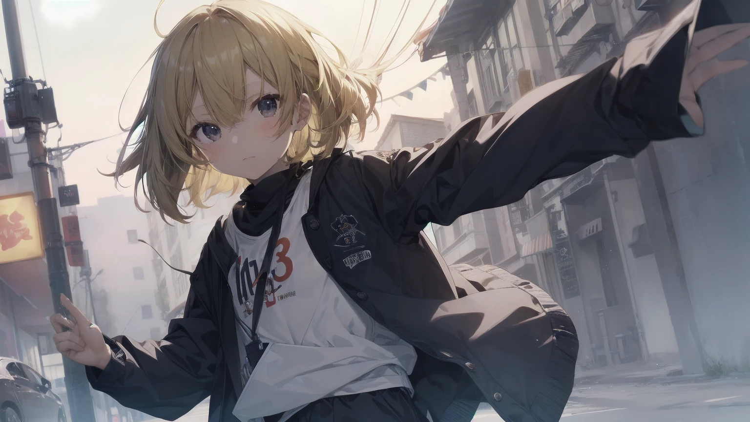 Highest quality, Anime Moe Art Style,Best Anime 8K Konachan Wallpaper,pixiv contest winners,Perfect Anatomy, (Please draw a girl walking sleepily to school..... ),break, 1 Girl, (alone,,,13 years old:1.3),high school student, short hair, amount, (Hair above one eye:1.7),All limbs, Full Finger,Medium Chest, Between the legs, Small eyes,accurate black eyes, Very detailed,High resolution,Ultra-Dense Skin, Professional Lighting,8K eye detail, (Cute illustrations:1.2),blonde,blonde hair,Expressionless,(Hair on one eye:1.5),Highest quality, Anime Moe Art Style,Best Anime 8K Konachan Wallpaper,pixiv contest winners,Very detailed,High resolution,Ultra-Dense Skin, Professional Lighting,8K eye detail, (Cute illustrations:1.2),blonde,blonde hair,Expressionless,(Hair on one eye:1.5),カラフルでカラフルなshort hair,Wearing a yellow apricot colored JK uniform and a white pleated skirt,knee-length white silk,Dignified and cute,A little sweet