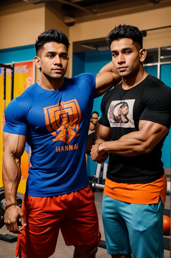 The story of friendship between bajrangbali Hanuman and a gym enthusiast.  Hanuman is seen supporting the gym boy, "viren" is written on the boy's t-shirt, the gym is seen in our background, the mix of his strength and muscle makes for a powerful sight