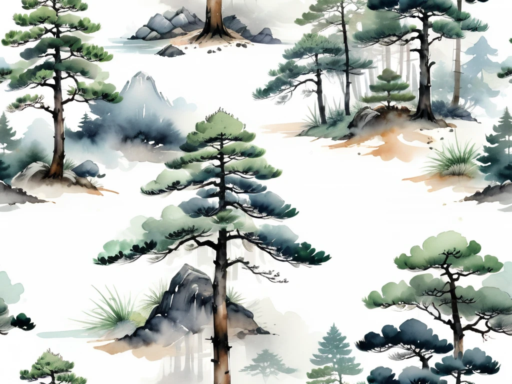 White background
Watercolor-like illustrations of powerful Japanese pine trees
Fine pine trees are designed to cut through and through the traditional streets of old Japan
And the margin is a little wider, and the white background is a little wider
Tasteful, Japanese-style design
chic and modern design
monotone
The background is white