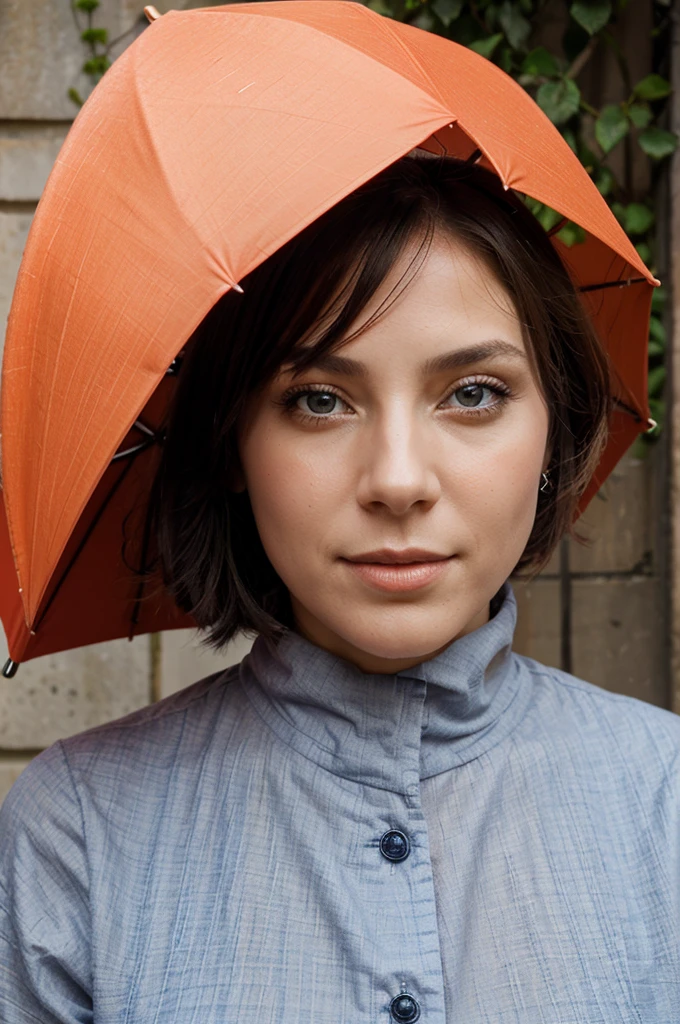 femme paraplui, visage flouté, couleur vive, rose, orange, bleu