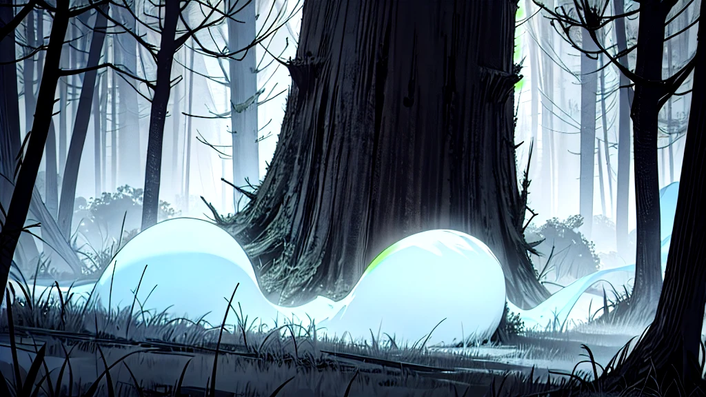 Late Night, (Dark),Spooky Forest, (Ghost), Peeking Behind Tree, High Quality, High Detail, 4k.8k