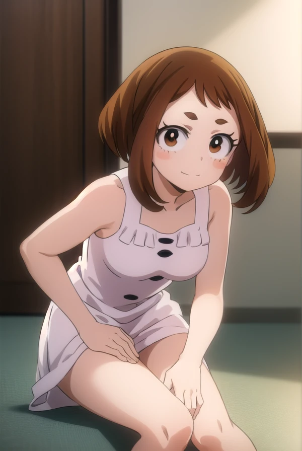 ochakouraraka, ochako uraraka, (uraraka ochako:1.5), (brown eyes:1.5), brown hair, short hair, blush, blush stickers, smile,
BREAK bare shoulders,white dress,white pajamas,bare shoulders,medium breasts,bare legs,cleavage,frilled dress,collarbone,bare foot,panorama,BREAK looking at viewer,BREAK (masterpiece:1.2), nsfw, best quality, high resolution, unity 8k wallpaper, (illustration:0.8), (beautiful detailed eyes:1.6), extremely detailed face, perfect lighting, extremely detailed CG, (perfect hands, perfect anatomy),laying down,