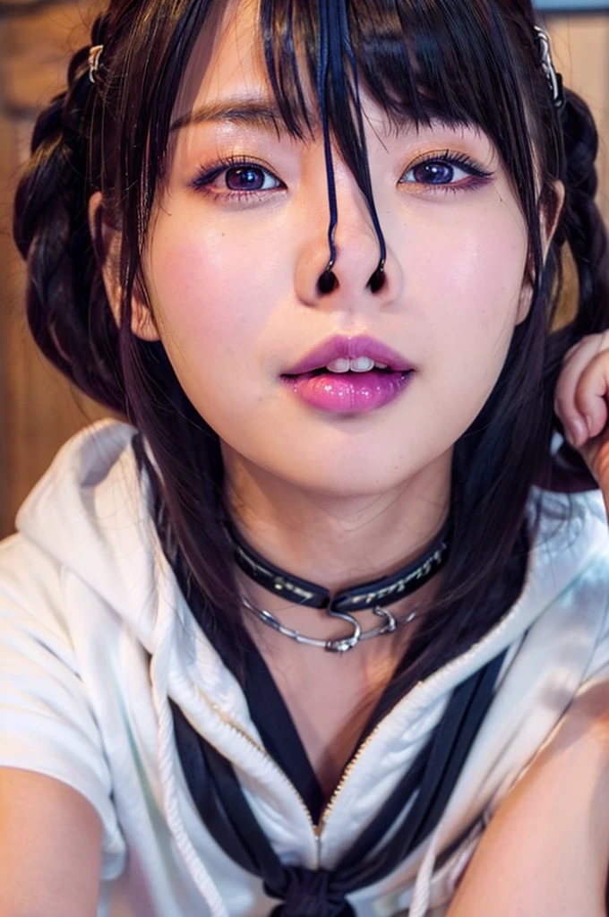 nsfw,Browsing Caution,RAW Photos,8K, (Highest quality),Realistic,(Live Action, Intricate details),(Natural skin texture, Detailed skin,Hyperrealism, Sharpness),((Composition looking up from below)),((手を背中でTied upいる:1.2)),((Purple Hair:1.2)),(((Dowel Dabo Hoodie:1.2))),((全身にropeを巻く)),(Oily skin),(20-year-old woman),((Whole body 1.2)),((From head to toe:1.2)),((Open your lips)),((カメラをGlare)),(Japanese women),(Highest quality:1.2),Flat bangs,Medium Chest,Crouching posture,Squat with your legs apart,Showing off your crotch,Beautiful Eyes,Detailed face,High quality eyes,Keep your eyes focused,Nose and mouth,Face Focus,Super Face close-up gentle and charming Chinese beautiful woman, Delicate and sexy collarbone,Small Nose, Focus on the face, Face close-up, Ultra-high resolution, Very detailed, Full body photo,Ahegao,shameずかしそうな顔,shame,Blushing, ((Long Hair)),((Sit with your legs apart)),((Torture chamber)),((Leash Collar)),((Massage the breasts)),((Dimly lit room)),(Natural skin texture),bondage, bondage, bondage, conversion, constrained, bound, Tied up, constrainedされた腕, constrainedされた手, 完全にconstrainedされた, constrainedされた身体, bound with chains, bound hands, Blushing, bondage outfit, bondage((constrained)),Sit with your legs apart,((Nose hook)),((3方向のNose hook)),((Completely naked:1.2)),((rope)),((White teeth)),((手首を背中でTied upいる)),((手を背後でTied upいる;1.2))、(((32k,High detail,High definition、masterpiece,Attention to detail,Esbian all over,solo))),RAW Photos & Realistic atmosphere,Beautiful dark blue eyes,Mouth details,Glossy Lips,Fine eyebrows,With soft white skin that shines in every detail、Detailed eyes,とてもBeautiful Eyes,Detailed lips,Very beautiful face,Very well-formed face,A vivid face,Beautiful, shining lips,,Very beautiful school girl, , Young and sexy gravure idol,,My whole body is wet,Dripping,Blushing,Very beautiful, Sexy and classy16 year old girl,Medium-long brown shiny hair,Wet hair,Dripping水,Dripping,(Looking into the camera:1.4), I'm so anxious I feel like crying,Watery eyes,Cold Smile,Glare,Glare顔も美しい,High Resolution Arm,,High Resolution Finger:1.5),((Wedding dressを着て,Wearing black pantyhose and sexy legs,shameずかしそうにスカートをめくりながら直立している:1.7)),(((Wedding dress))),(((Pig ears on head:1.2))),(((Pig's tail))),(((Food dish at feet))),