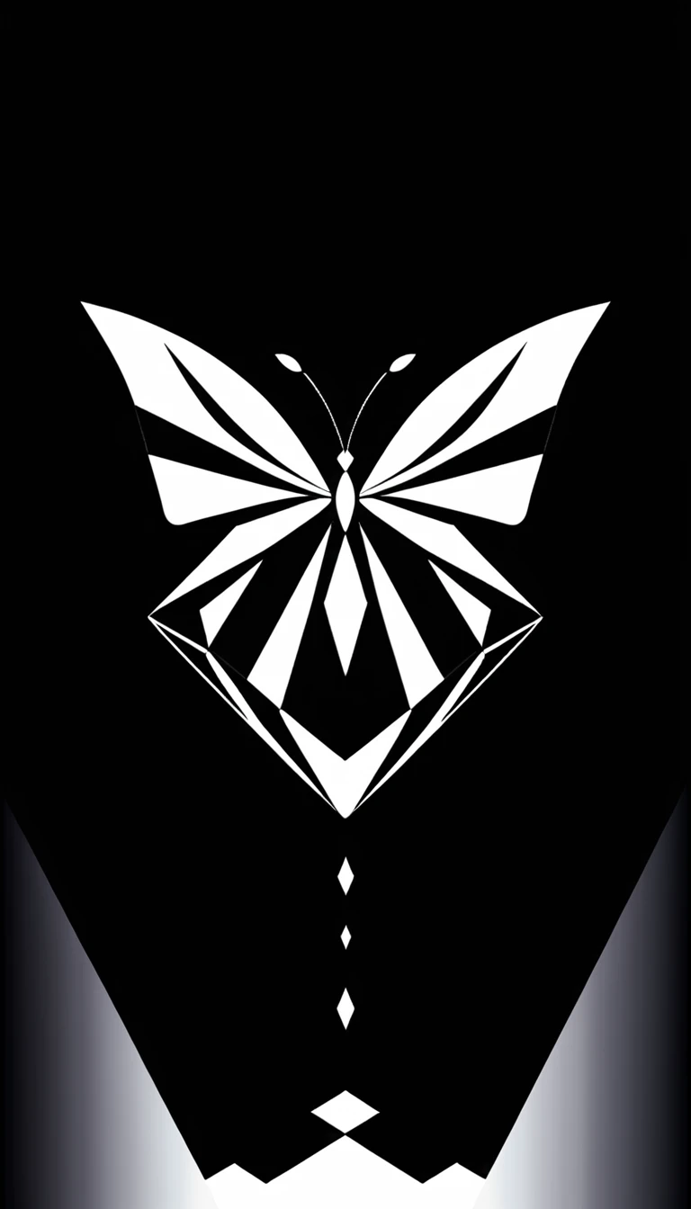 Basic black and white logo of a diamond in the shape of a butterfly, geometric, moderno, as a vector, minimalistic