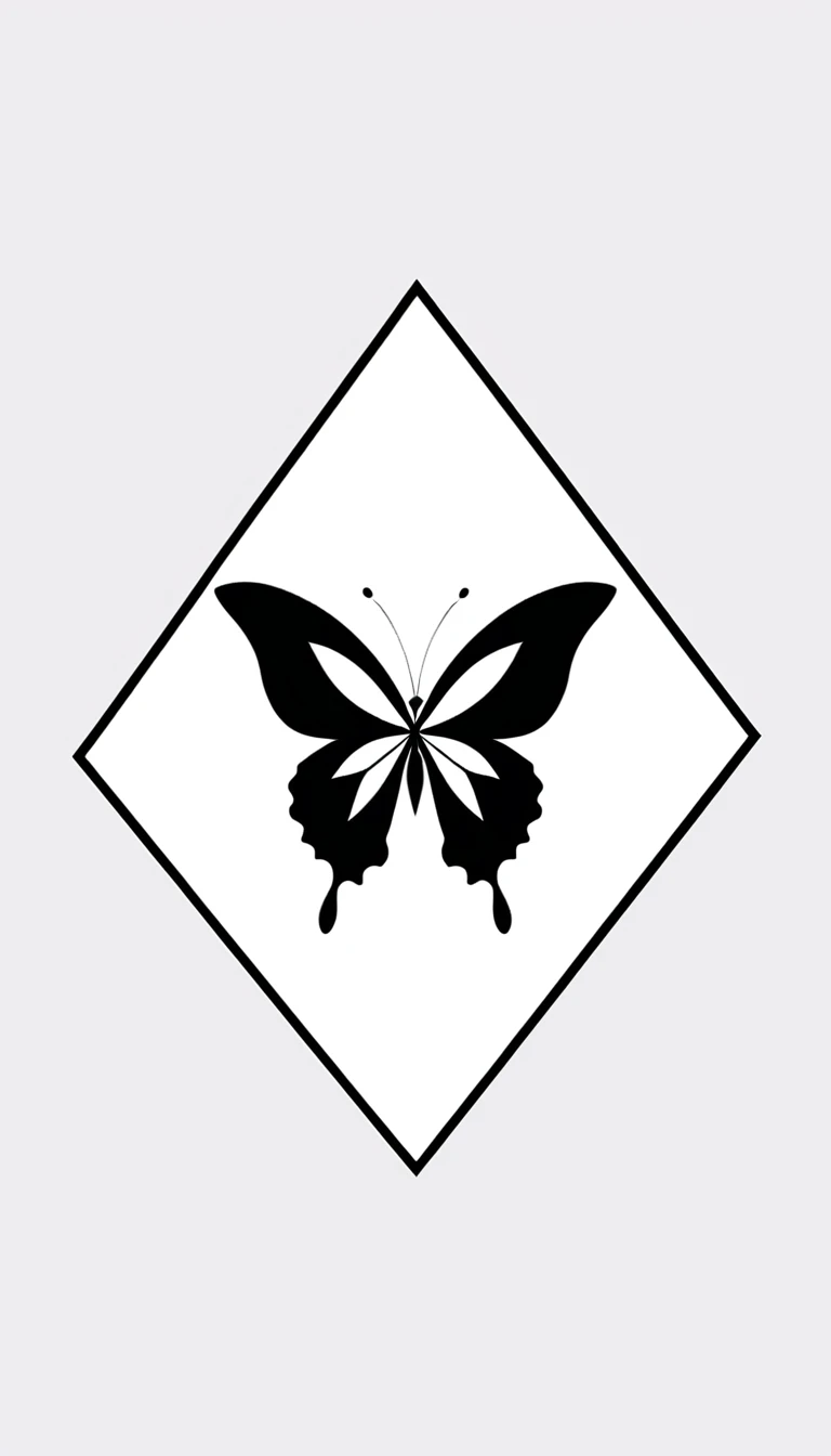 Basic black and white logo of a diamond in the shape of a butterfly, geometric, moderno, as a vector, minimalistic