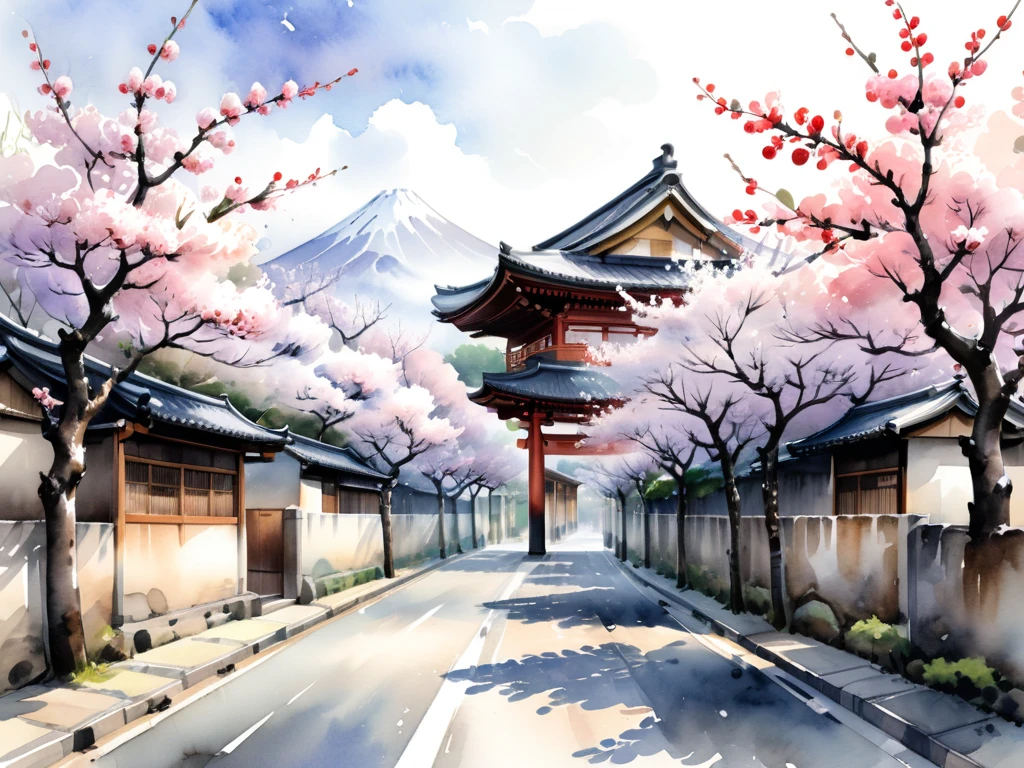 White background

a watercolor illustration of Japanese plum trees



Many fine plum trees are designed to slip between and between the traditional streets of old Japan

The road between the streets is wide

Tasteful, Japanese-style design


chic and modern design
monotone


The background is white