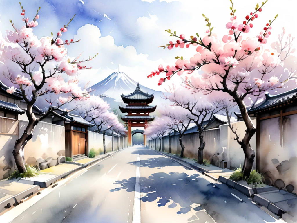White background

a watercolor illustration of Japanese plum trees



Many fine plum trees are designed to slip between and between the traditional streets of old Japan

The road between the streets is wide

Tasteful, Japanese-style design


chic and modern design
monotone


The background is white