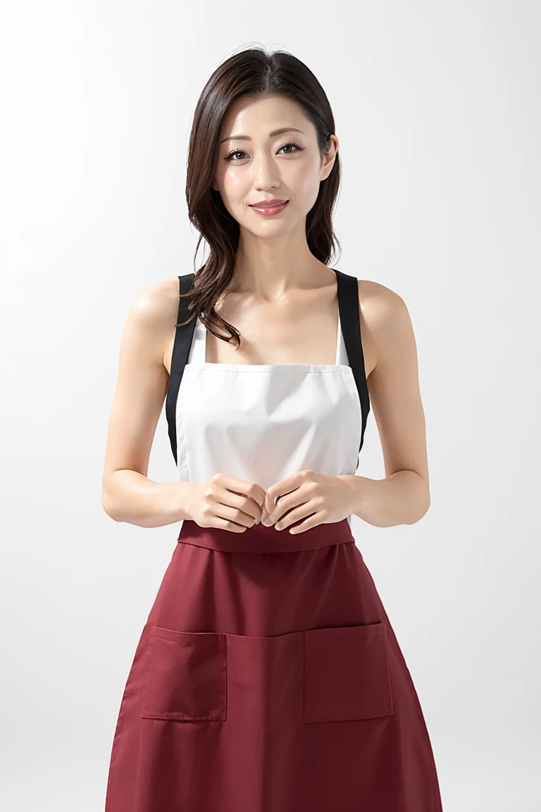 (Highest quality、Tabletop、8K、Best image quality、Award-winning works)、One beautiful mature woman、(Naked and apron:1.3)、(Perfect apron:1.3)、Perfect beauty portrait、Glowing Skin、Brown Hair、(Large Breasts:1.3)、(Accentuate your body lines:1.1)、Standing Elegantly、Woman looking up at me、(The simplest solid white background:1.5)