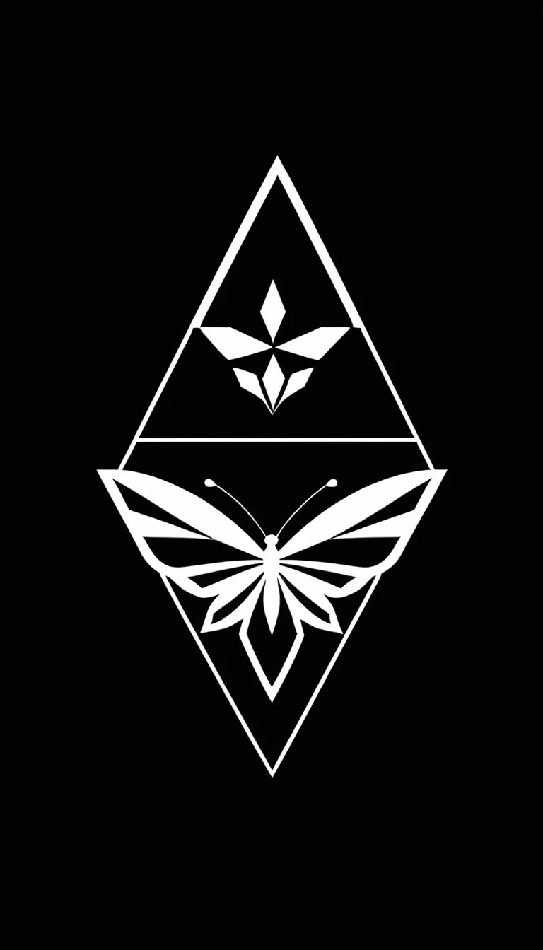Basic black and white logo of a diamond in the shape of a butterfly, geometric, moderno, as a vector, minimalistic