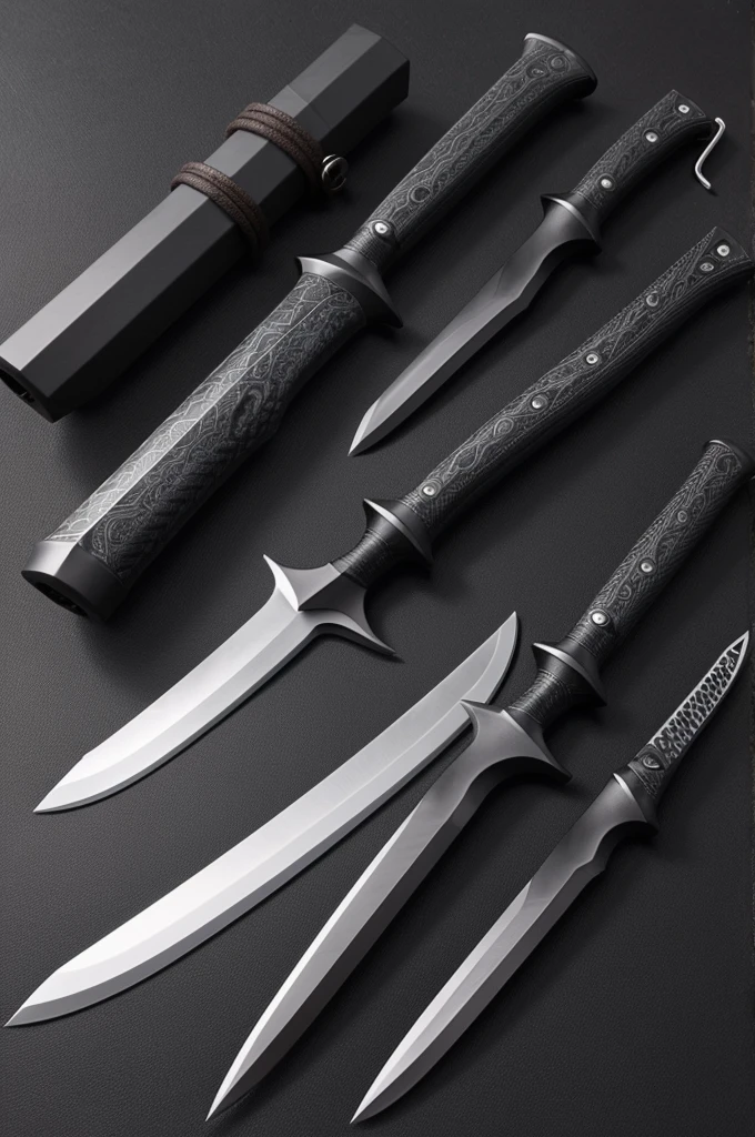 Shadowblade with gray hilt. The blade itself is coated with black titanium. Blade length 30cm. very spicy