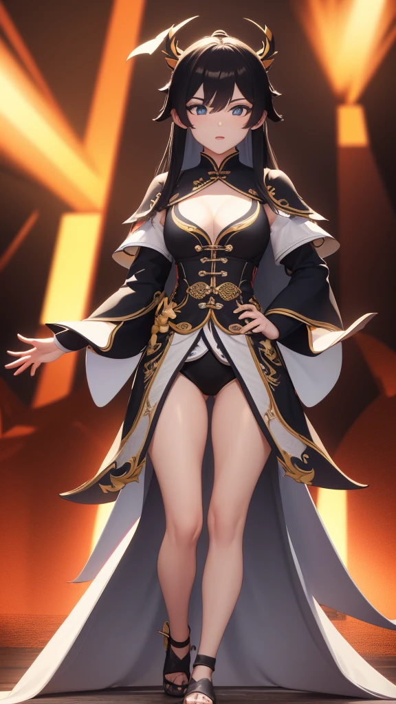 masterpiece, best quality, ultra-high resolution, 8k, xiangling \(genshin impact\),full-length,PNG