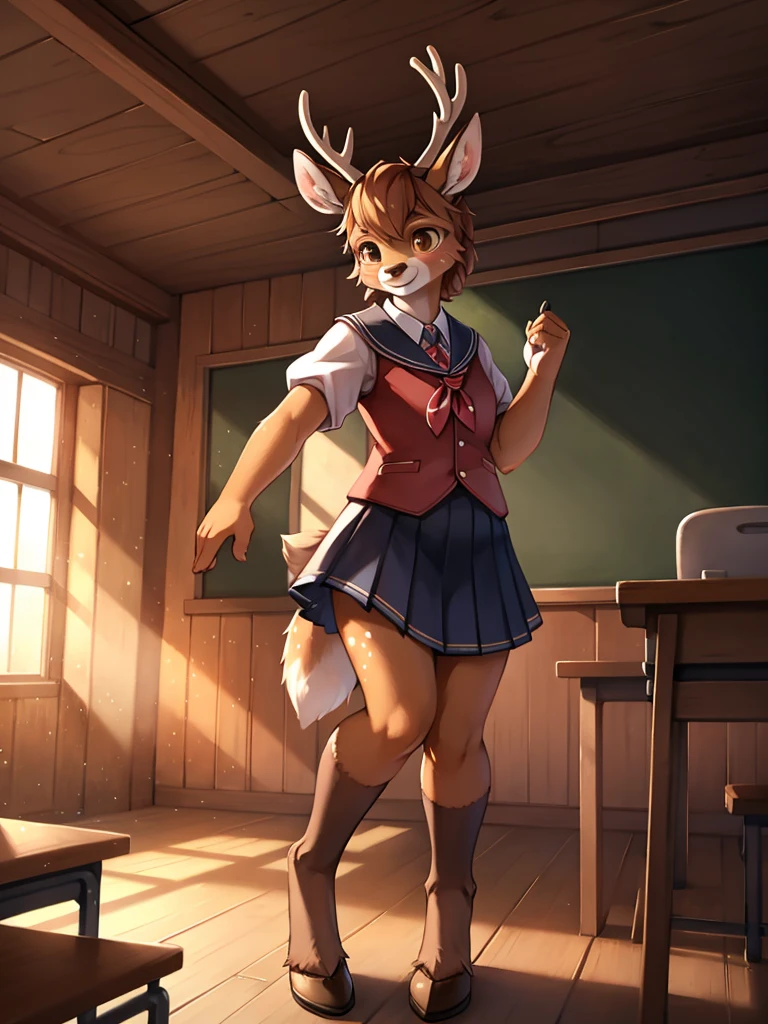 deer girl , school cloth , Realistic deer ankle joints , curtsy