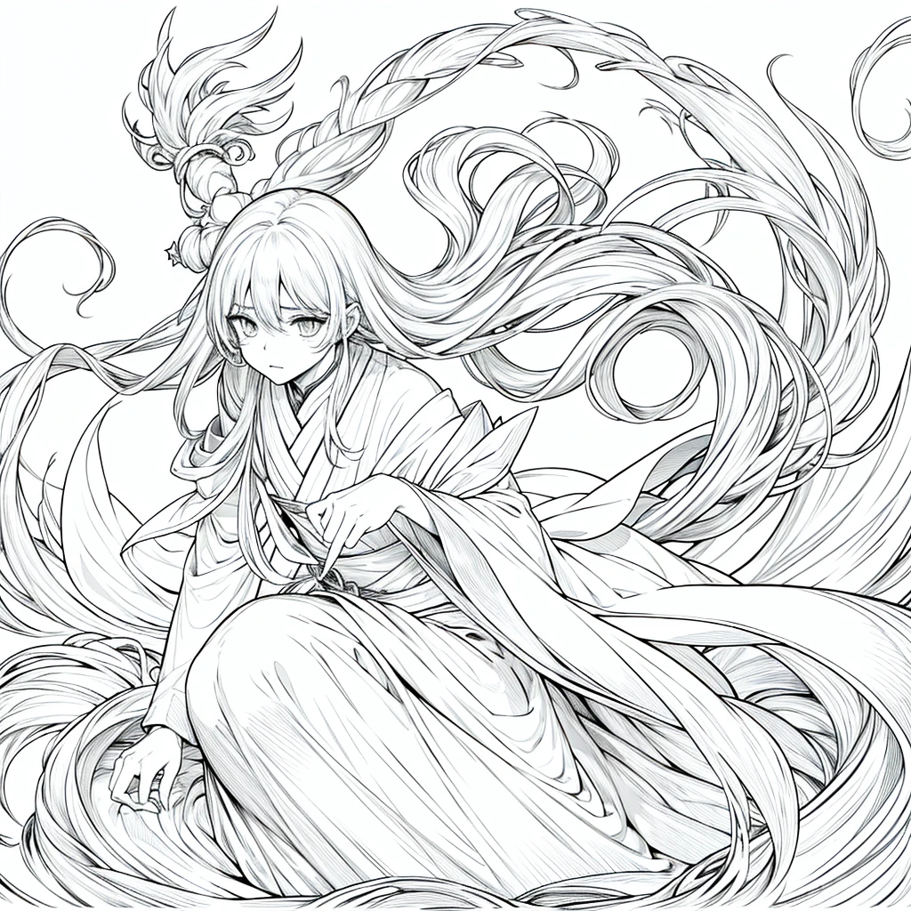 Raw work, Top-class, Elegant young wizard, Masculine , only, Cute Halloween , 花のLine artの背景, White Background, Monochrome, Line art, ((skit)), scared, White eyesの白猫, White eyes