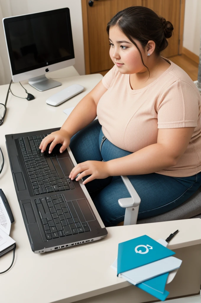 Chubby girl typing on the computer