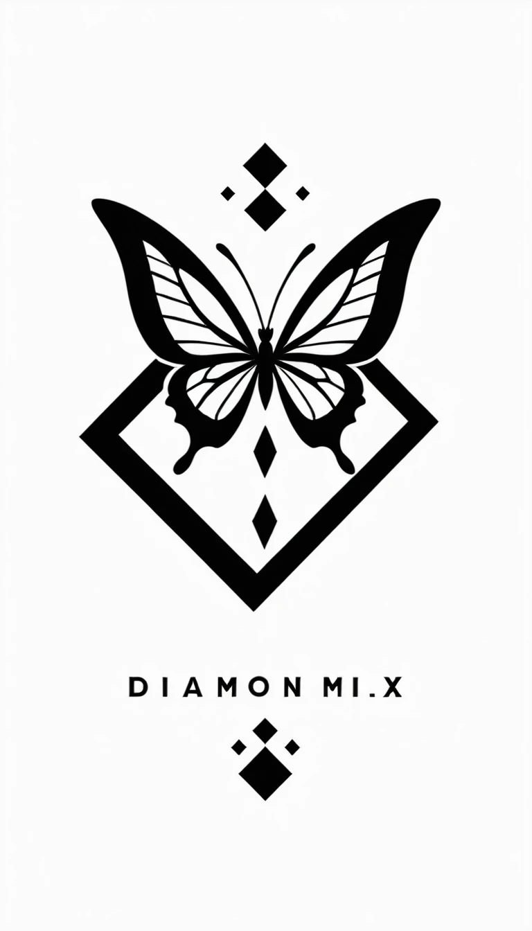 Basic logo black and white of a diamond mix with butterfly, geometric, modern, like a vector, minimalistc