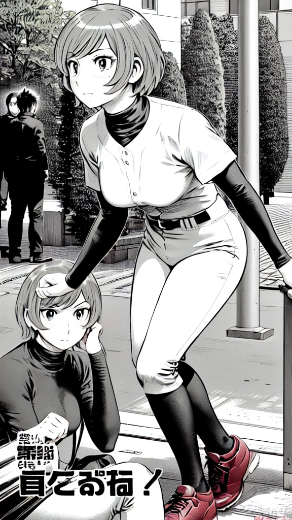 (Baseball uniform:1.2),
Blonde Hair, (short hair:1.2),Long sleeve, Black Shirt, turtleneck,White trousers、uniform、Black belt、((Illustration of people))、Big 、
View Audience,, (Highest quality:1.3),One Girl, White pants、uniform、Outdoor、baseball ground、ground、soil、blue eyes、Tight black shirt、(masterpiece、Highest quality)、Highest quality, Ultra-high resolution, (((masterpiece))), alone, Sweat、Big eyes、Big Breasts、One Girl, Front view、Embarrassed face、Bronze colored hair、((short hair))、Stand up straight
