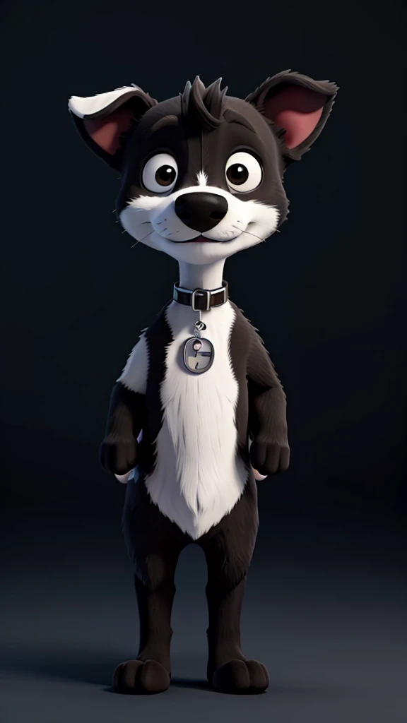dog Black and White Holding a television under his right arm body white Belly, nose and eyes are black