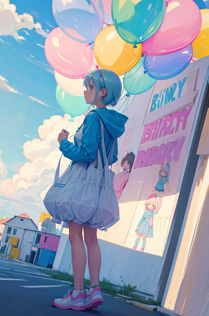 Pastel colored balloons,full,Multiple balloons flying,The balloon says HAPPY BIRTHDAY,No people,Front image,Illustration of balloons only