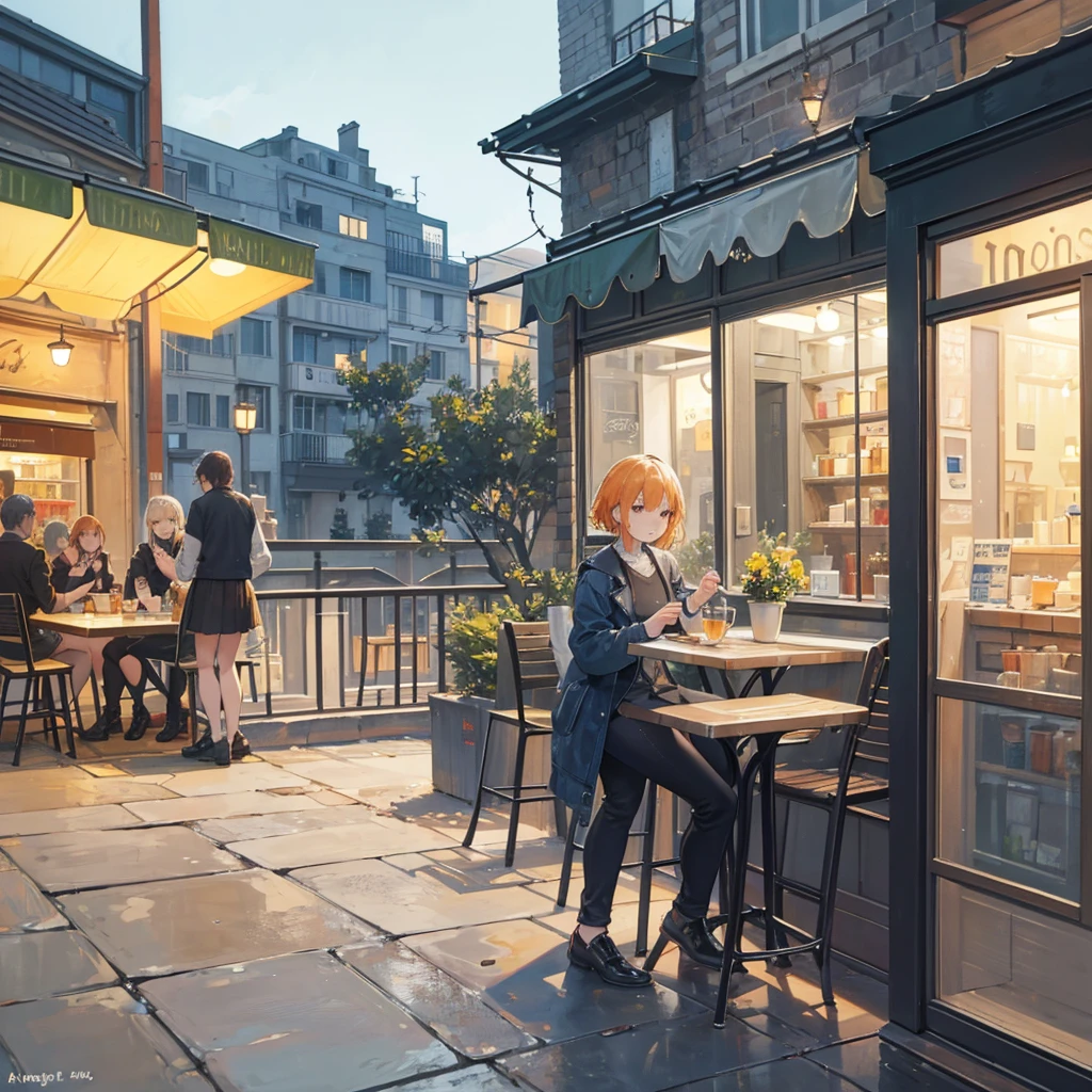 "Modern Cafe Terrace"
Title: "Modern Cafe Terrace"
Theme: Modern social spaces and human interaction
Background: Cafe terrace on a modern street corner. People are gathering at the outdoor seats.
Main characters: Modern people chatting on a cafe terrace.
Details of painting style
Color tone: Reproduces the light at dusk with warm orange and yellow tones. Expressing a warm atmosphere with Van Gogh's characteristic coloring.
Lighting: Terrace lighting and streetlights softly illuminate the cafe tables and people. Take advantage of Van Gogh's contrast of light and dark.
Texture: Van Gogh's characteristic short strokes and thick brushstrokes are used to express the vibrancy of the cafe and the movement of people.
Details: Add small details to the terrace tables and chairs, cafe signs, and people's clothing and gestures to depict the atmosphere of a modern social gathering.