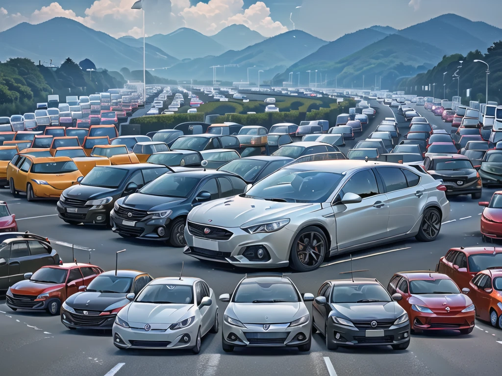 (Traffic jams, lots of cars, traffic jams. :1.5),road ,(รถวิ่งบนroad:1.6) capital landscape:1.5 ,(Many cars:1.5) ,nighttime