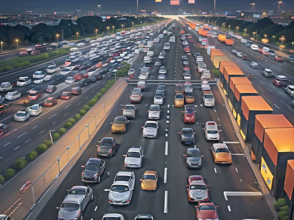 (Traffic jams, lots of cars, traffic jams. :1.5),road ,(รถวิ่งบนroad:1.6) capital landscape:1.5 ,(Many cars:1.5) ,nighttime