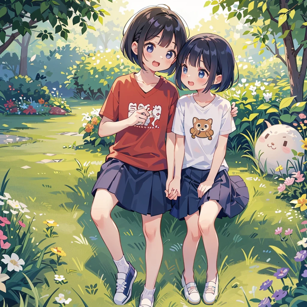Highest quality、High resolution、Detailed Background、(Beautiful face in every detail:1.4)、Anatomically correct、(Detailed facial expressions)、(fine grain:1.2)、Mr.々Cute hair color、Mr.々Hair style、Braided bob cut、Elementary school, (Deep V-neck T-shirt、Mr.々A cute skirt、Mr.々Cute shoes)、Perfect body line、Laugh with a big mouth、I can&#39;t see the teeth、Have bones, Pointing stick is a long bone、Point to the surface of the wall with the bone、Photographed from the front、Deformation、Chibi Character、