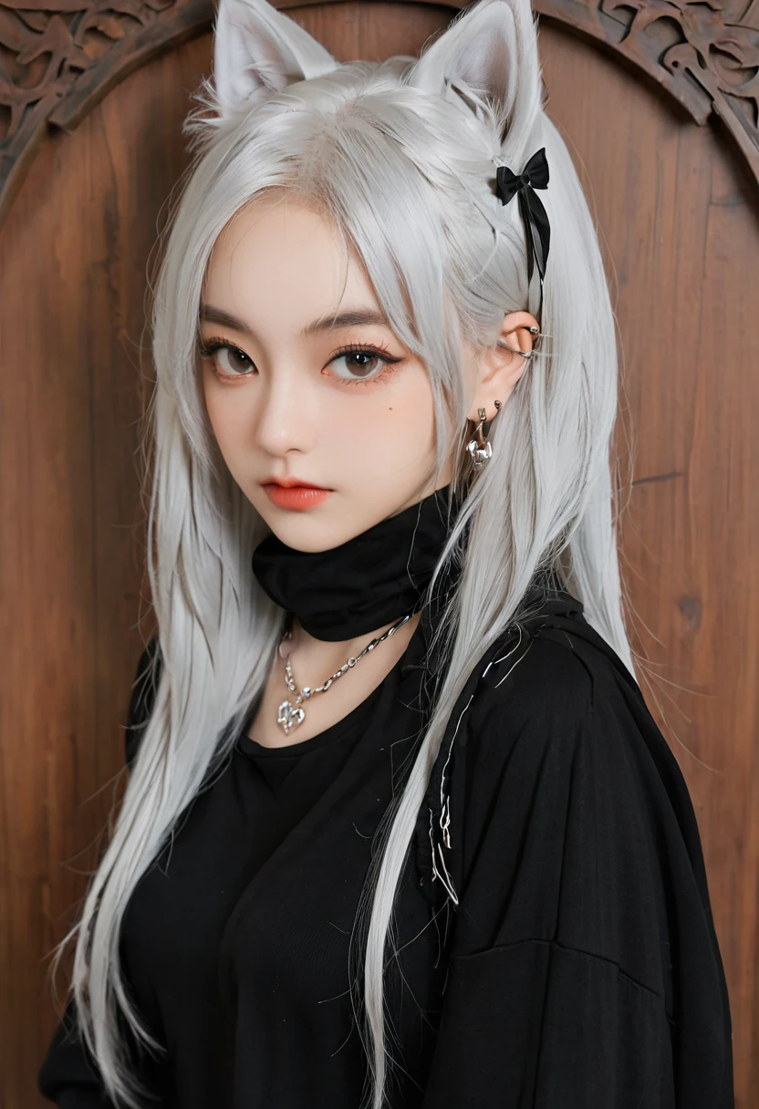 , huge, Double tail, Silver Hair, hoodie, Retro Gothic, posture, Lovely, Face Up, high quality, necklace, ring, bracelet, earrings