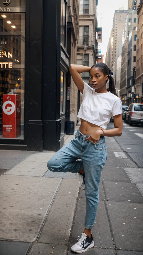 qui pose à New York en habits court