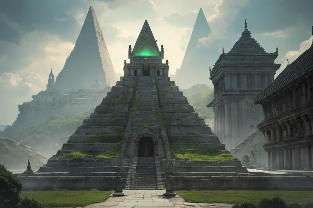 green pyramid, treasure, aztec, riches, green lighting, HDR, 4k resolution