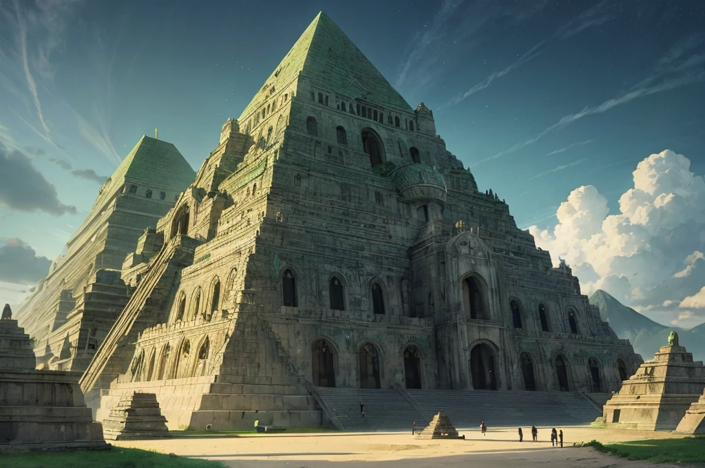 green pyramid, treasure, aztec, riches, green lighting, HDR, 4k resolution