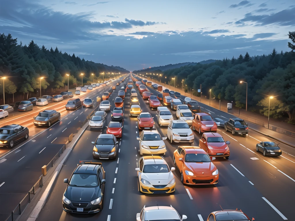 (Traffic jams, lots of cars, traffic jams. :1.2),road ,(รถวิ่งบนroad:1.2) capital landscape:1.5 ,(Many cars:1.2) ,nighttime