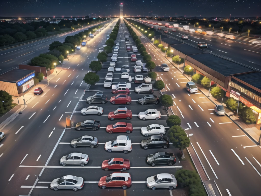 (Traffic jams, lots of cars, traffic jams. :1.2),road ,(รถวิ่งบนroad:1.2) capital landscape:1.5 ,(Many cars:1.2) ,nighttime