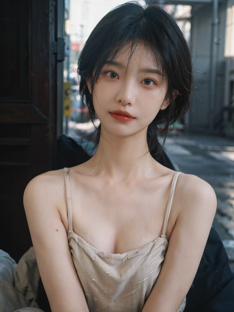 (Skin details:1.4), (smooth skin textures:1.3), （Upper body：1.4），（Upper Body：1.3）Lipstick, background, earrings, serene, calm, (Realistic and detailed eyes：1.2）, Natural skin texture, Realistic facial details, Soft dramatic lighting, Vivid details, 35 mm film, outdoor, (Photo Practical:1.4), (hyper Practical:1.4), (Practical:1.3), (Smoother lighting:1.05), (Improve lighting quality:0.9), (Highest quality real skin textures:1.4), Exquisite eyes, Delicate face, Close-up of face, (Enhance the beauty of skin texture:1.1), Hair details,（Large Breasts：1.3）normal body ratio, short hair, Moles under the eyes, A faint smile,Portrait Photography, Depth of Field, Bokeh, Surrealism, Ray Tracing, (Portrait Photography:1.1), Surrealism, High Detail, Chiaroscuro, Ray Tracing, reflected light, Ultra HD, Ultra HD, masterpiece, Textured Skin, Super Detail, High Detail, high quality, best quality