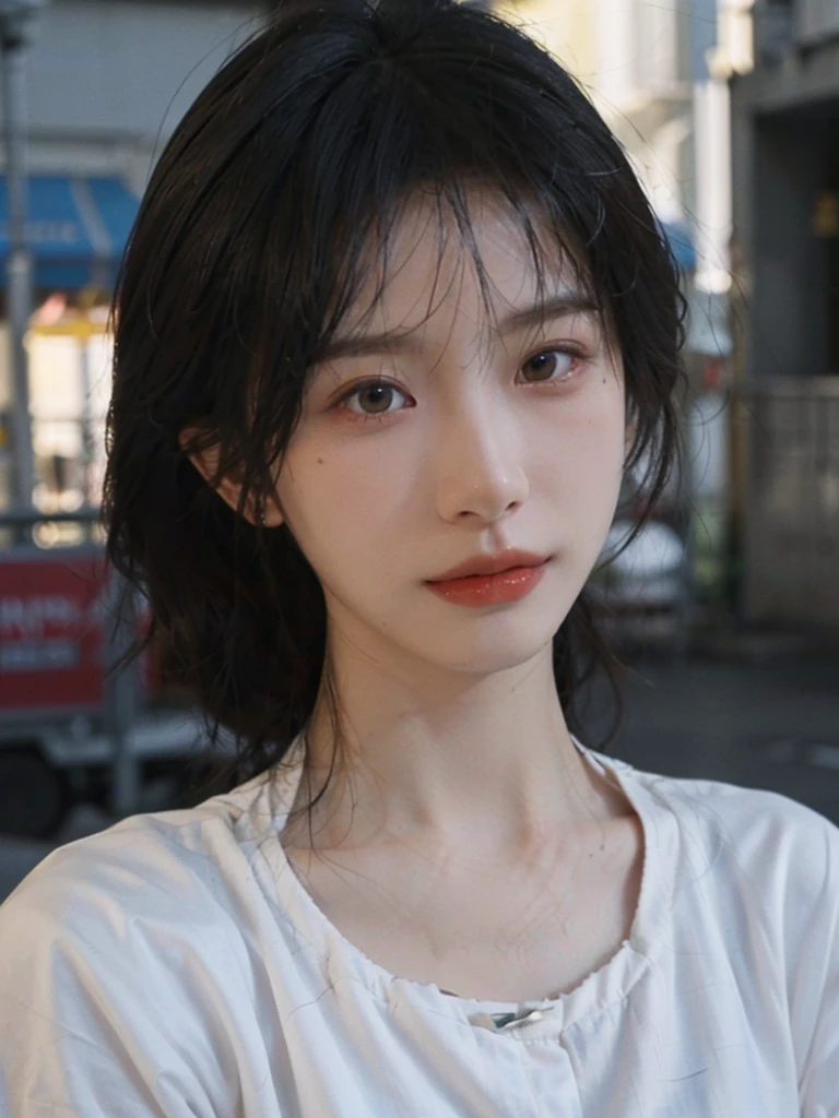 (Skin details:1.4), (smooth skin textures:1.3), (Upper body:1.4),(Upper Body:1.3)Lipstick, background, earrings, serene, calm, (Realistic and detailed eyes:1.2), Natural skin texture, Realistic facial details, Soft dramatic lighting, Vivid details, 35 mm film, outdoor, (Photo Practical:1.4), (hyper Practical:1.4), (Practical:1.3), (Smoother lighting:1.05), (Improve lighting quality:0.9), (Highest quality real skin textures:1.4), Exquisite eyes, Delicate face, Close-up of face, (Enhance the beauty of skin texture:1.1), Hair details,(Large Breasts:1.3)normal body ratio, short hair, Moles under the eyes, A faint smile,Portrait Photography, Depth of Field, Bokeh, Surrealism, Ray Tracing, (Portrait Photography:1.1), Surrealism, High Detail, Chiaroscuro, Ray Tracing, reflected light, Ultra HD, Ultra HD, masterpiece, Textured Skin, Super Detail, High Detail, high quality, best quality