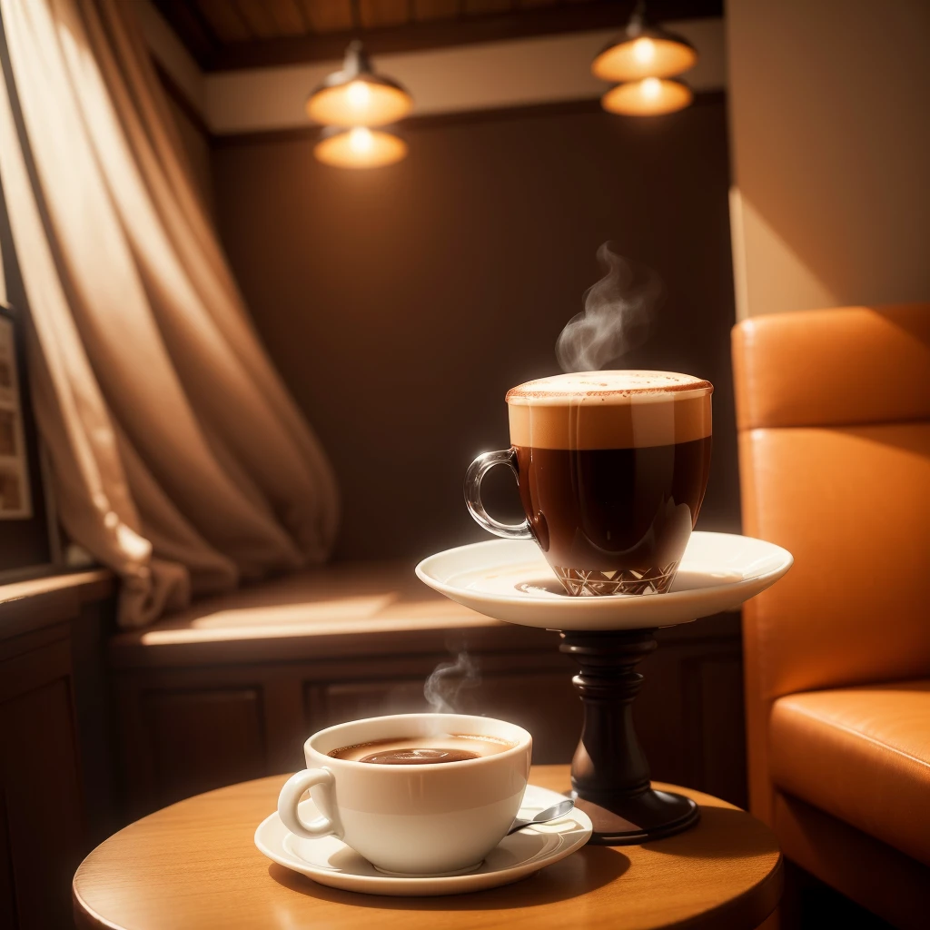 there is a cup of coffee on a saucer with a book, sitting on a mocha-colored table, cozy cafe background, cup of coffee, morning coffee, in a coffee shop, portrait shot, cappuccino, enjoying coffee at a coffee shop