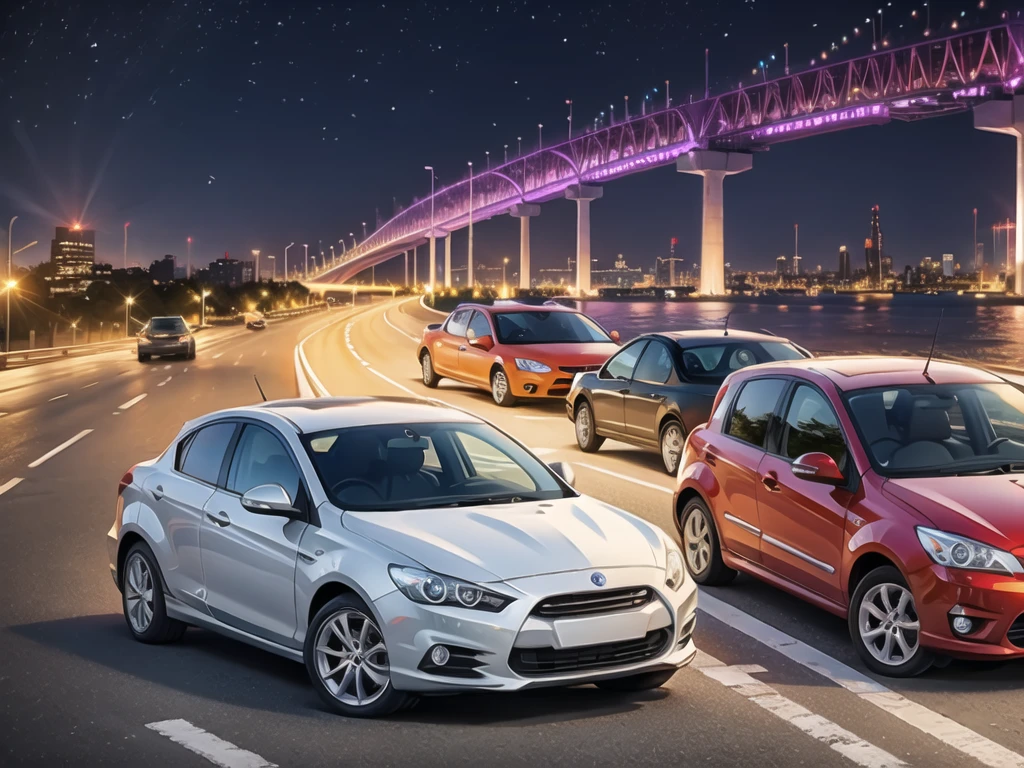 (Traffic jams, lots of cars, traffic jams. :1.2),road ,(รถวิ่งบนroad:1.2) capital landscape:1.5 ,(Many cars:1.2) ,nighttime