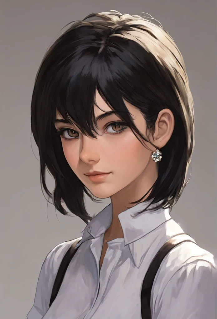 18 years old, female, human, receptionist in adventures guild, black hair, black eyes, short hair,