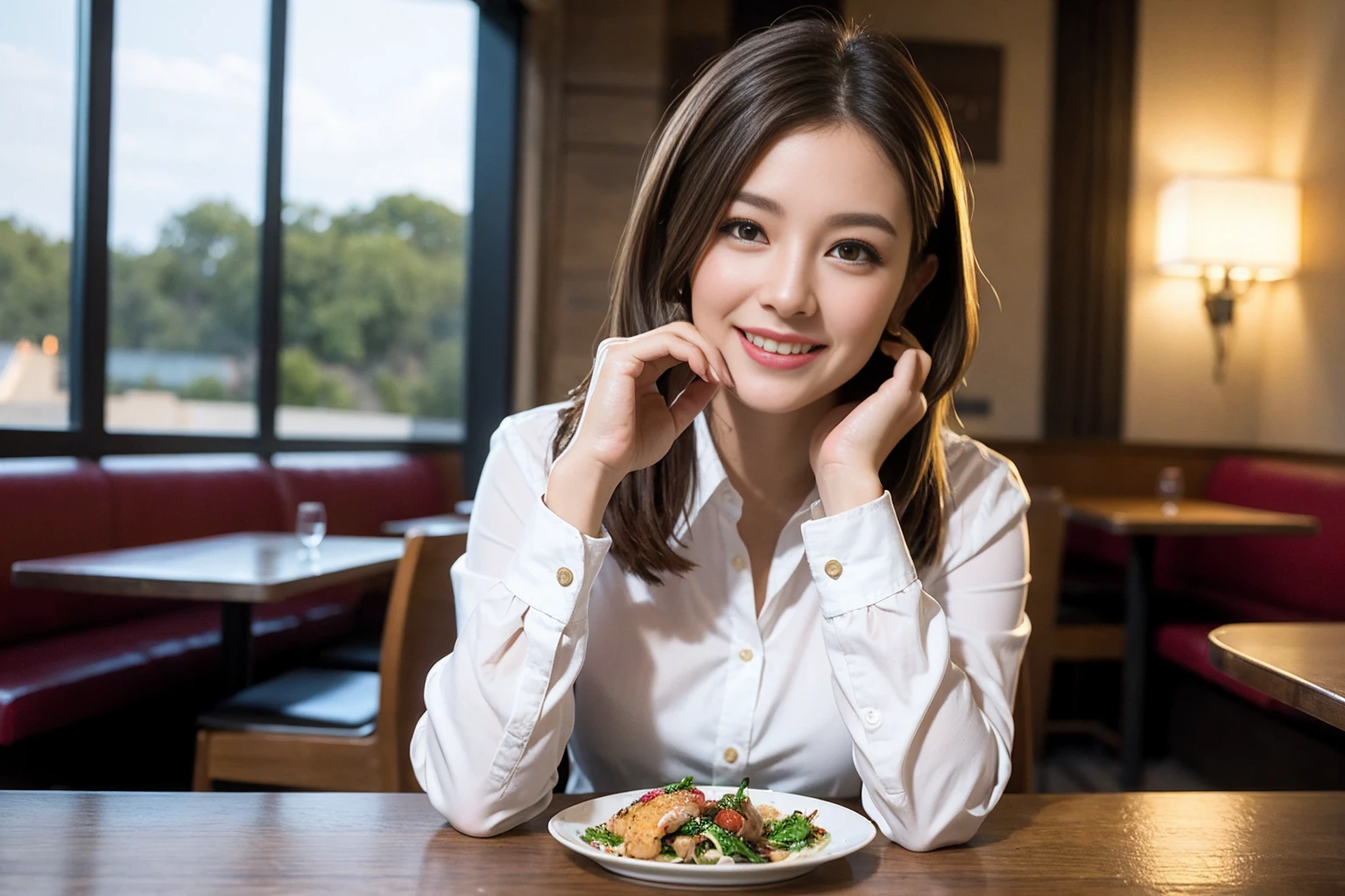 ((Highest quality、8K、masterpiece:1.3))、cute、slimカップル、modelカップル、(Realistic, Intricate details:1.2), full-course dinner、Wine Party、Amazing view of the sunset sky and clouds、A bright smile、The wonderfulness of smile、Bright image、The beauty of wine, Beautiful Face, blue eyes, The light shines on your face, Blushing, short hair,Bright Face、 (Age 31), Age 34, red wine 、Appetizers、Italian food、Wine bottle、Champagne、sparkling wine、Two beauties、Brown Hair、Shortcuts、Long sleeve shirt、dress、Beautiful woman 1, (slimな顔), (The body is slim), (Brown Hair), (Shortcuts), cheeks turn a little red,Attractive beauty、restaurant, In a prominent place (From the waist up) Nova Frog Style, actress, model, Upper Body, White wine, slim, wine glass, 中央に置かれたwine glass, smile, (smile: 1.15), Beautiful fine grain, Depth f/2,saturation, High Contrast, Strong light and shadow,Moist Body:1.5、3D texture、Delicate eyes、Brown Hair、The hair is very shiny、