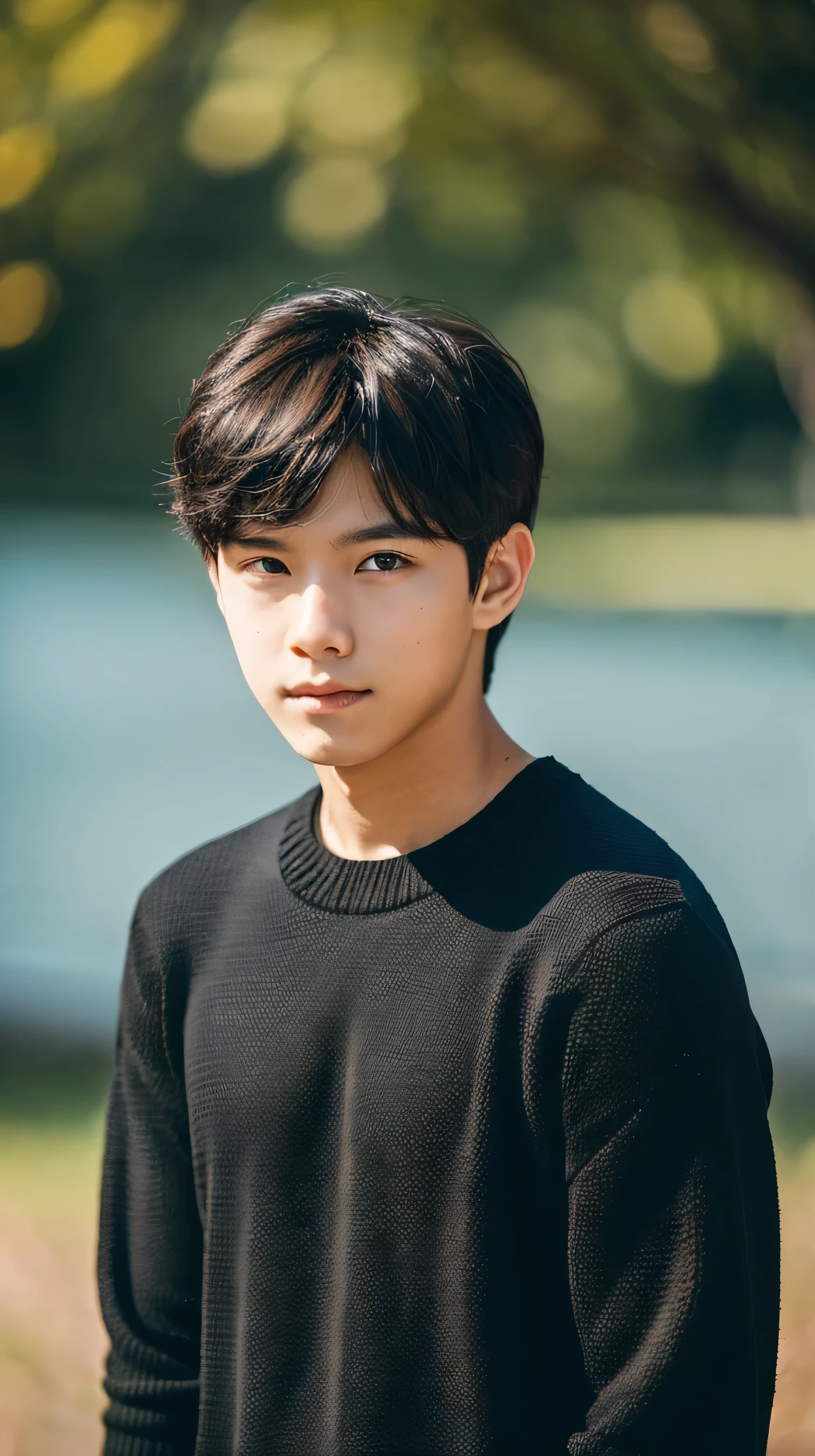 young man wearing a black sweater, medium hair ,RAW(potrait),((ultra realistis))8k